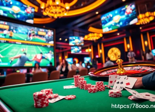 Join the excitement of online gaming at https://78win.school/ with vibrant casino visuals featuring poker cards and chips.