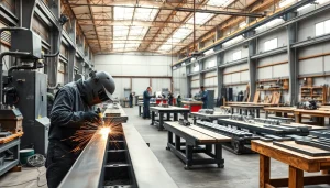 Crafting custom steel fabrication components in a bright, professional workshop environment.