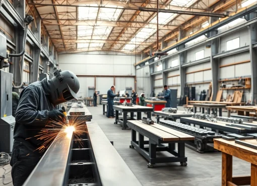 Crafting custom steel fabrication components in a bright, professional workshop environment.