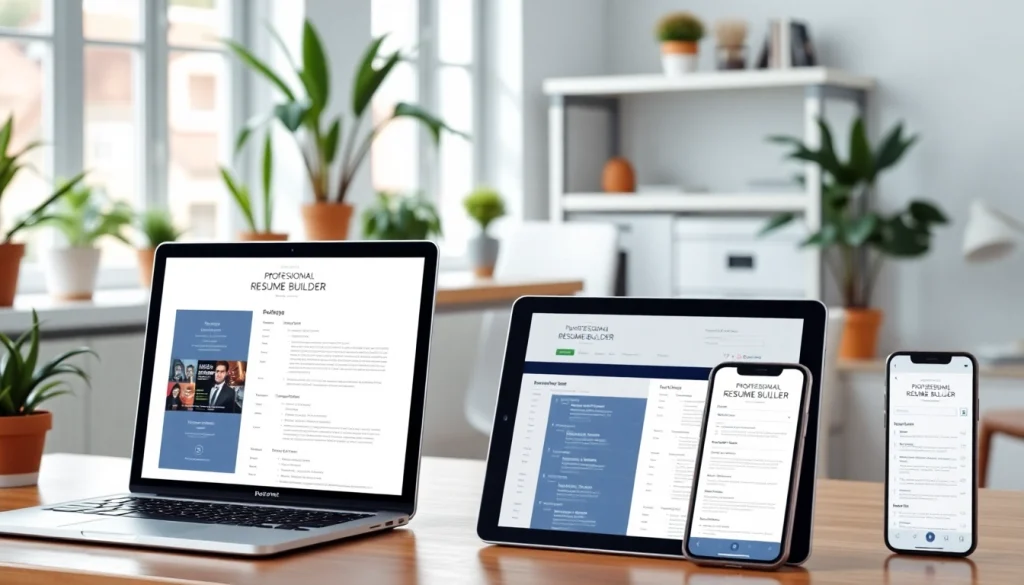 Create a stunning resume effortlessly with our Resume Builder interface displayed on various devices.