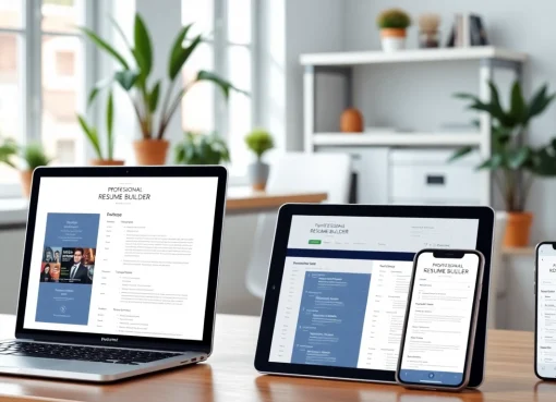 Create a stunning resume effortlessly with our Resume Builder interface displayed on various devices.