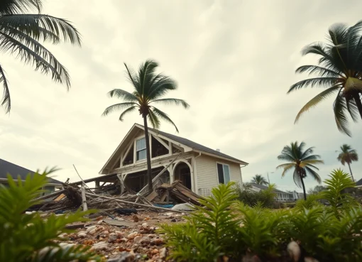 Assessing Florida Hurricane Damage with debris and damaged homes after a storm.