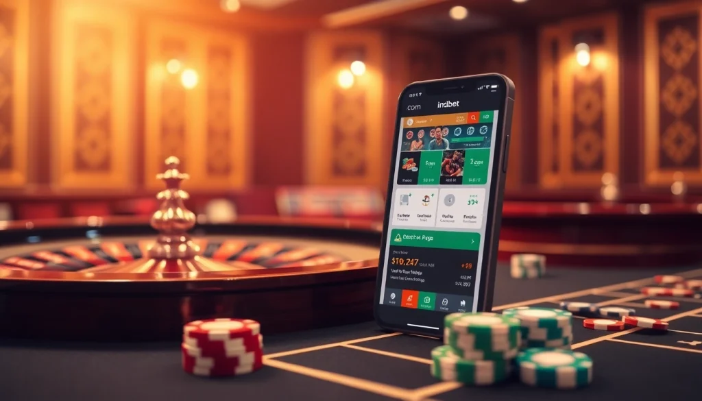 Experience the thrill of live betting action on indibet.com with an engaging casino scene including poker chips and roulette.