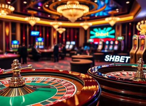 SHBET showcases a vibrant casino scene with engaging players and lively gaming tables.