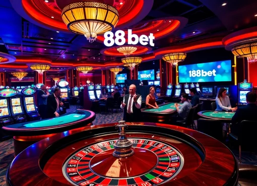 Experience the excitement at 188bet with thrilling game tables and vibrant casino scenes.
