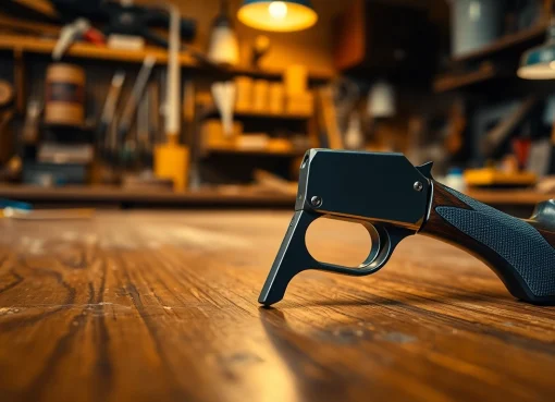 Showcase Alamo trigger, emphasizing precision engineering and craftsmanship details.