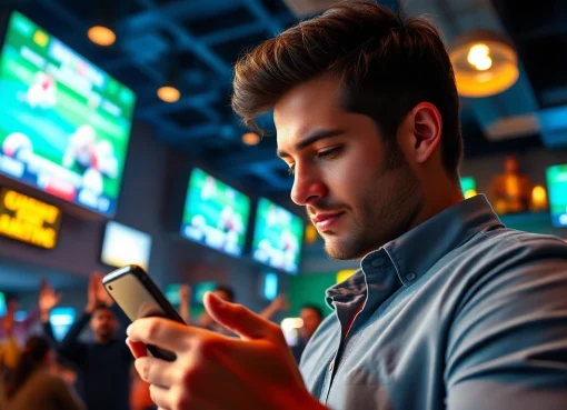 Engaging user with sports betting apps California in a vibrant sports bar environment.