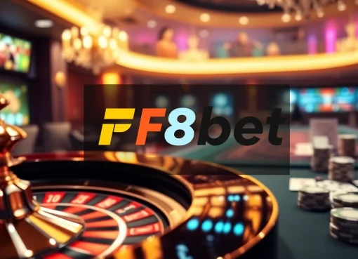 F8bet roulette wheel and poker setup creates an exciting casino atmosphere for gamblers.