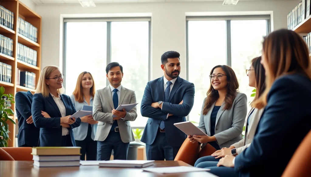 Collaborative session at an environmental law firm, showcasing legal experts advising clients.