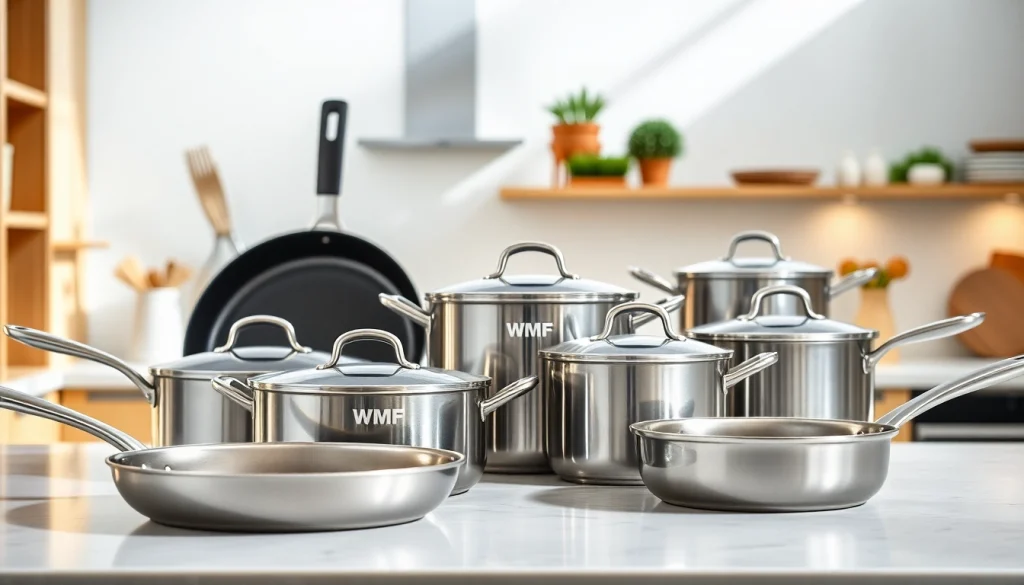 Showcase premium WMF cookware NZ in a modern kitchen setting with vibrant textures.