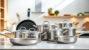 Showcase premium WMF cookware NZ in a modern kitchen setting with vibrant textures.