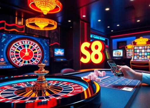 Experience thrilling online gaming at S8 with vibrant tables and exciting casino elements.