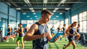 Dynamic scene of athletes utilizing online sports tools for training efficiency.