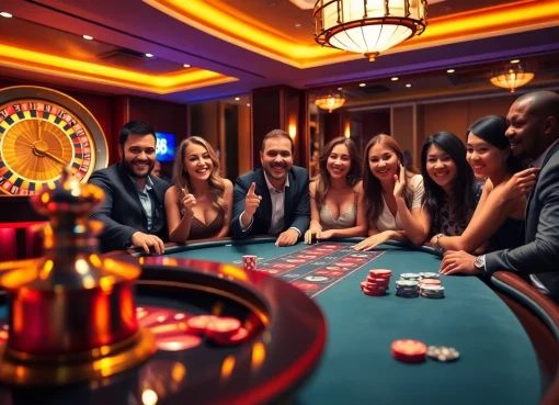 Experience thrilling action at F168 with vibrant casino tables and excited players celebrating wins.