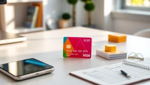 전문적인 업무 공간 속에서 다채로운 신용카드 위에 표시된 상품권신용카드