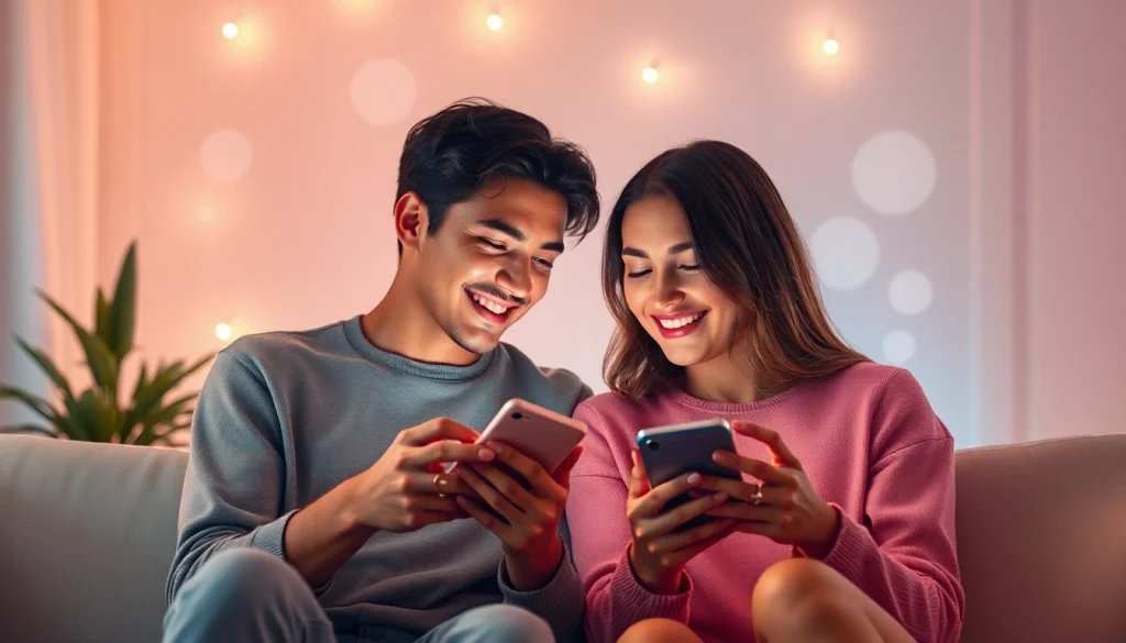Engaging AI sexting chat scene with a couple enjoying digital intimacy.