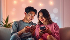Engaging AI sexting chat scene with a couple enjoying digital intimacy.
