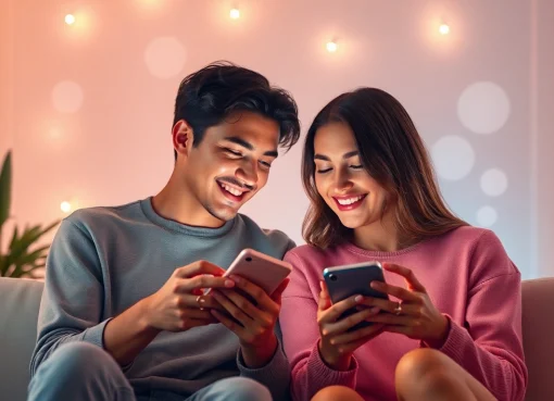 Engaging AI sexting chat scene with a couple enjoying digital intimacy.