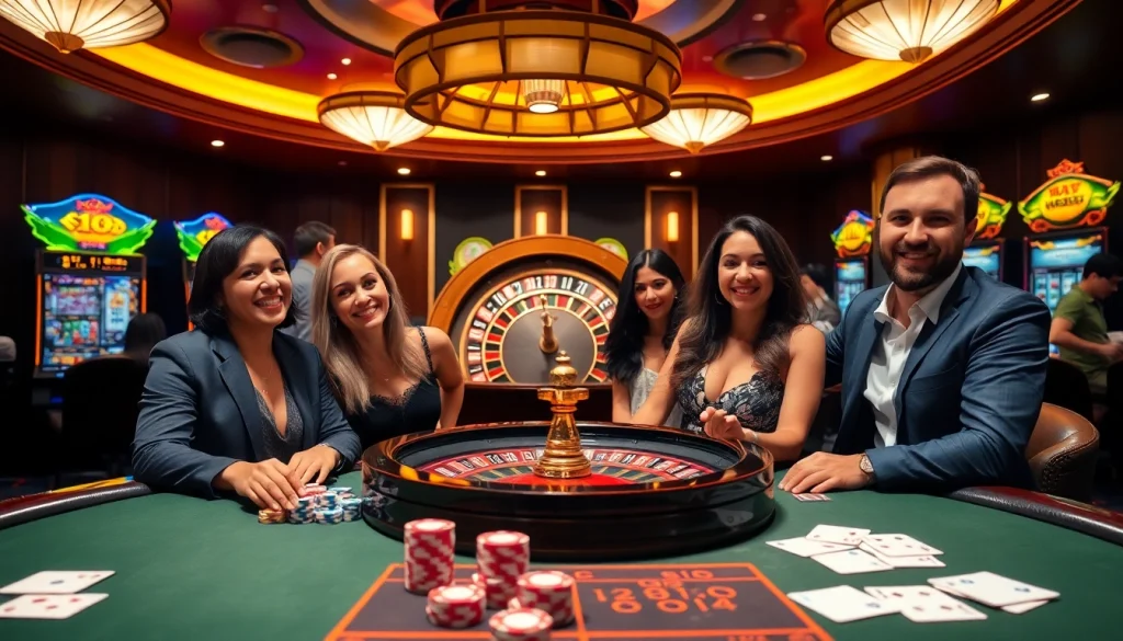 Experience excitement at the F168 casino with vibrant games, chips, and a spinning roulette.