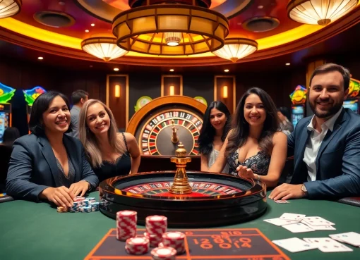 Experience excitement at the F168 casino with vibrant games, chips, and a spinning roulette.