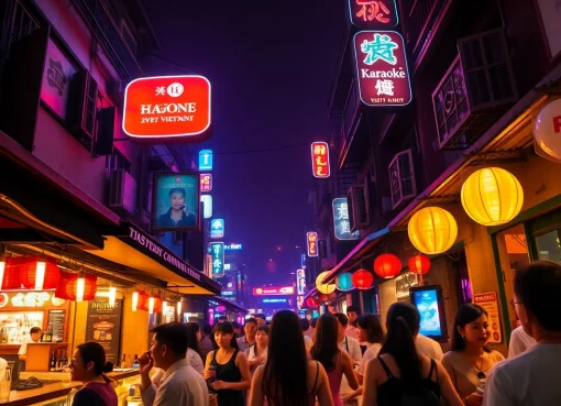 Experience the vibrant 하노이밤문화 nightlife with lively bars and karaoke venues shining brightly.