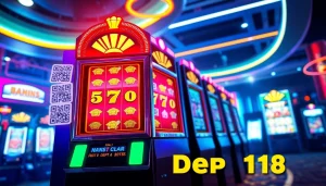 Main scene showcasing slot depo 1k excitement with vibrant slot machine and digital transactions.