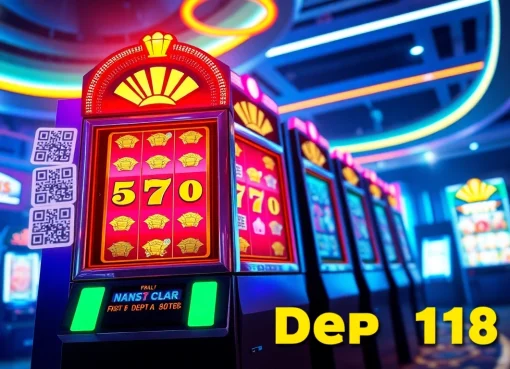 Main scene showcasing slot depo 1k excitement with vibrant slot machine and digital transactions.