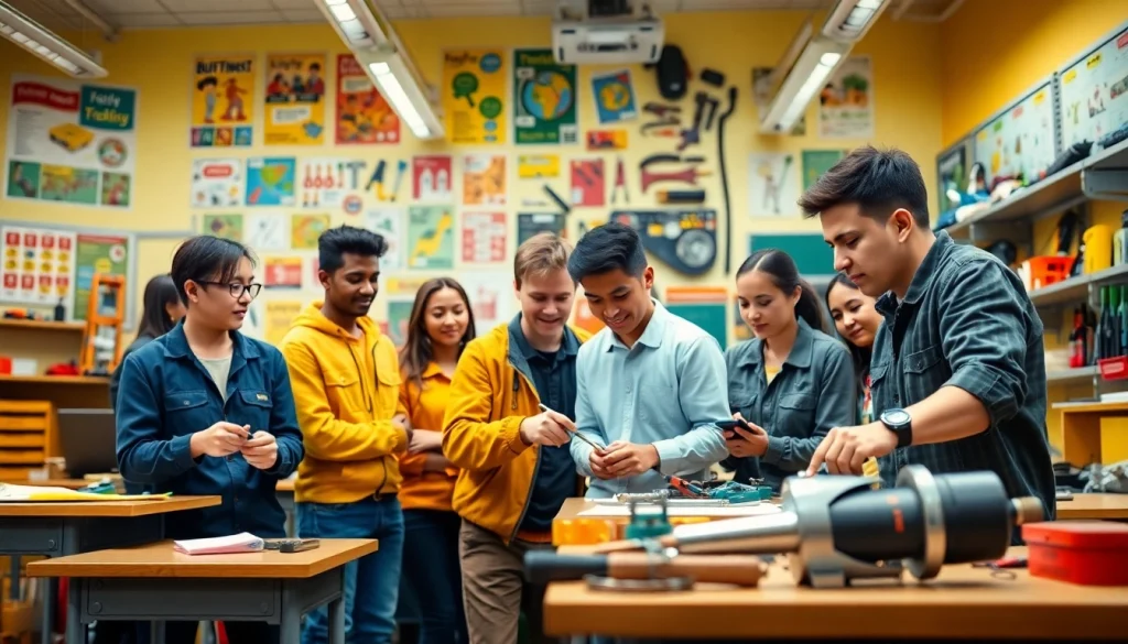 Students engaging in hands-on learning at an abc trade school, showcasing collaboration and technical skills.