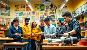 Students engaging in hands-on learning at an abc trade school, showcasing collaboration and technical skills.