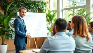 Engaging business coaching service session fostering collaboration among diverse clients.