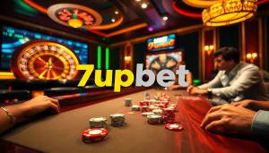 Experience the excitement of gambling with 7upbet through vibrant poker and roulette scenes.