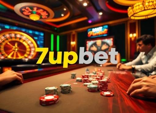 Experience the excitement of gambling with 7upbet through vibrant poker and roulette scenes.