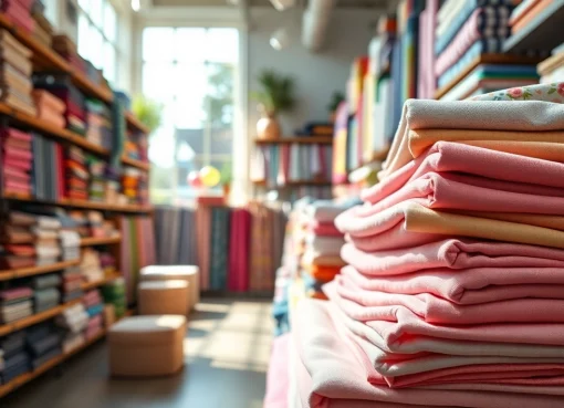 Koop goedkoop katoen stof online Nederland in een kleurrijke stoffenwinkel met prachtige patronen.