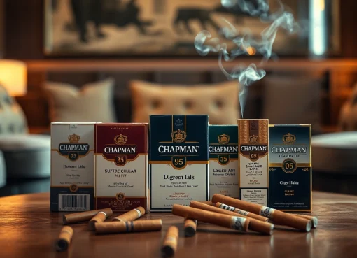 Showcase of chapman cigarettes in a cozy lounge setting, highlighting quality and elegance.