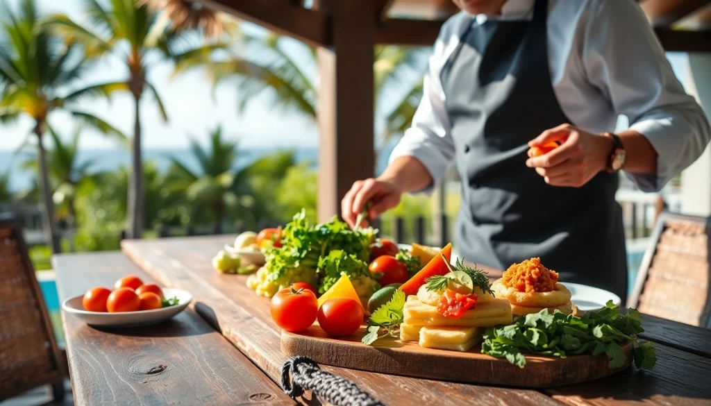 Chef preparing a gourmet dish as a private chef st maarten in a luxurious villa.