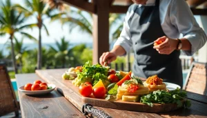 Chef preparing a gourmet dish as a private chef st maarten in a luxurious villa.