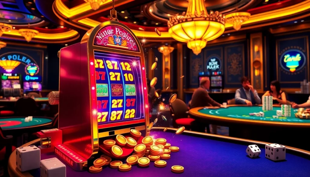 Rasakan sensasi di kasino slot depo 1K dengan mesin slot yang berwarna-warni dan pemain yang antusias.