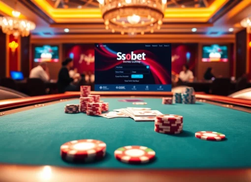 Engage in sbobet login at a luxurious casino table with vibrant cards and chips.