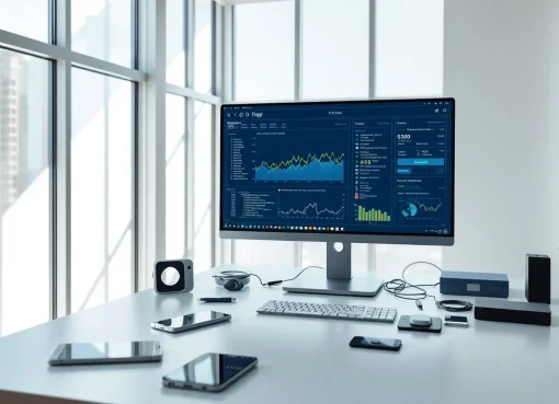 Innovative e-commerce workspace with infosec price tracking technology