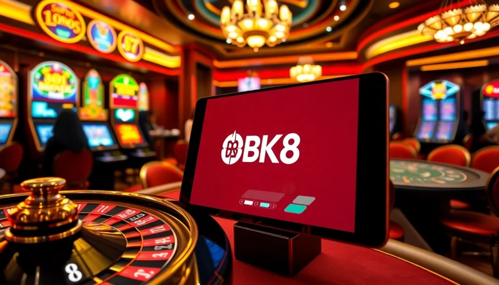 Experience thrilling gameplay at BK8 เว็บตรง with vibrant casino tables and slot machines.