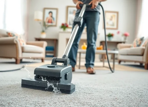 Promotional image of carpet cleaning specials showcasing a technician transforming a carpet.