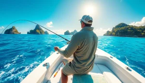 Catch the excitement of saltwater fly fishing with a focused angler on a vibrant ocean.