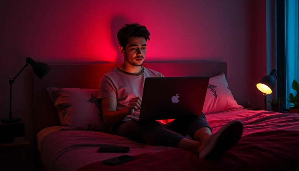 Engaging in NSFW AI chat experience in a modern bedroom