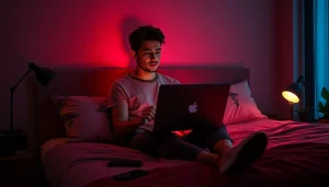 Engaging in NSFW AI chat experience in a modern bedroom