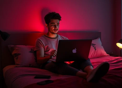 Engaging in NSFW AI chat experience in a modern bedroom