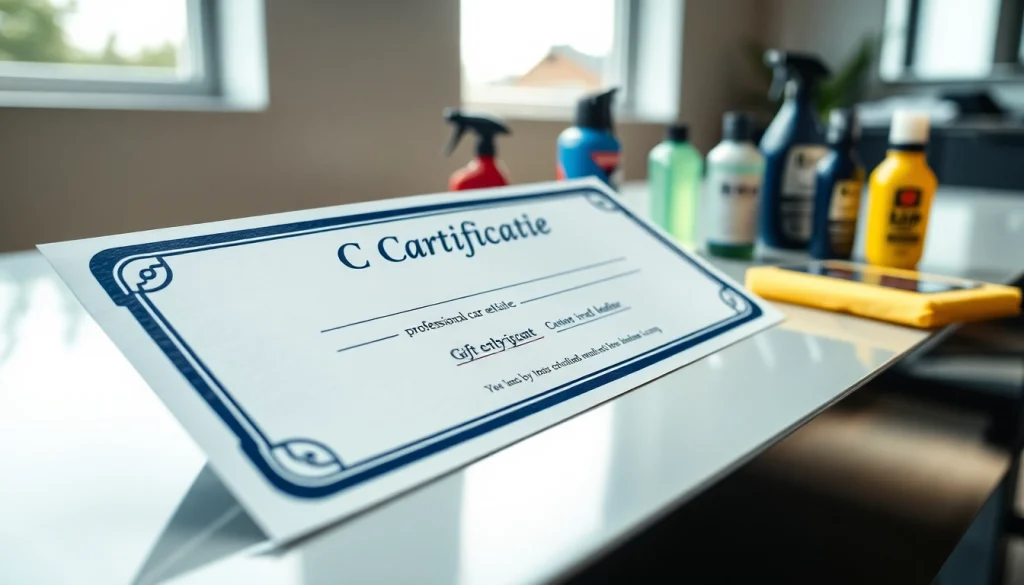 Beautiful car detailing gift certificate displayed elegantly, highlighting its quality appeal.
