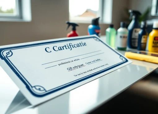 Beautiful car detailing gift certificate displayed elegantly, highlighting its quality appeal.