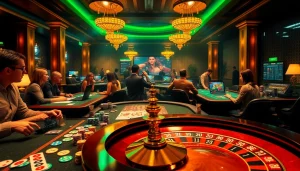 Players enjoy thrilling gambling action at 69vn.gb.net, featuring poker chips and roulette excitement.