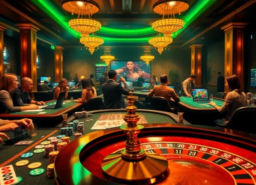 Players enjoy thrilling gambling action at 69vn.gb.net, featuring poker chips and roulette excitement.
