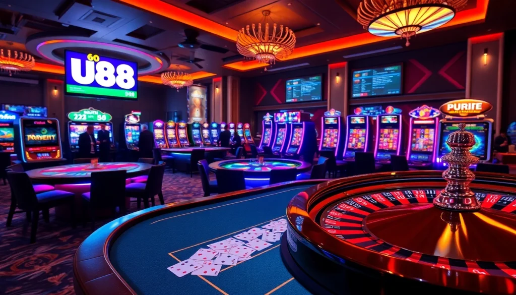 Exciting U88 online casino scene showcasing poker, roulette, and high-stakes excitement.